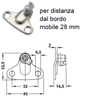 Angolare di fissaggio di supporto al FIANCO MOBILE con distanza dal bordo 28 mm
