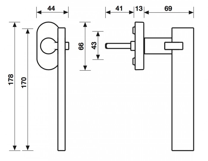 Fusital serie RM NOVANTOTTO H335 Maniglia per porta finestra DK, finitura Cromo .