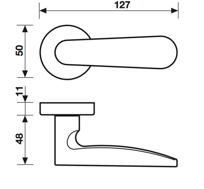 Maniglia per porta Fusital H 371 Serie LK Duemiladieci, con rosetta e bocchetta ovale foro normale, finitura Cromo Satinato.