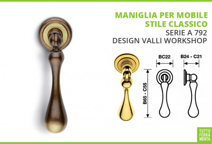 Maniglia per mobile stile classico Valli & Valli A 792