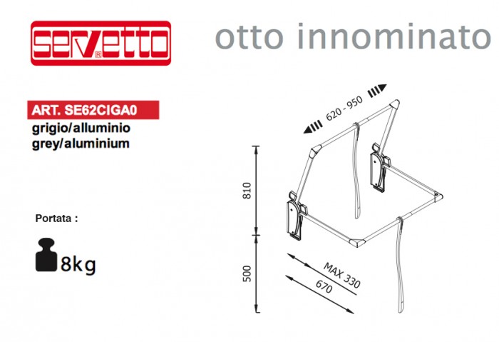 Appendiabiti Saliscendi A Scomparsa Per Armadio - Portata 25 Kg, Larghezza Regolabile Da 890 A 1210 Mm, Con Sistema Pneumatico