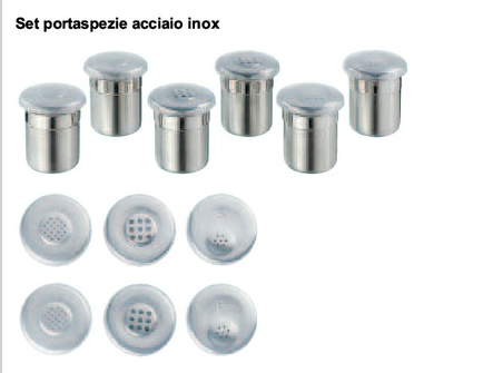 Set 6 vaseti portaspezie in acciaio acciaio inox con tappo di protezione in plastica