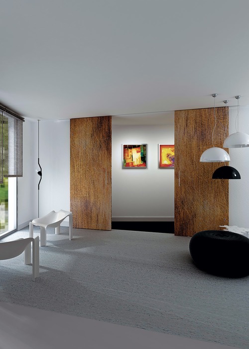 porta scorrevole terno Evolution con staffa invisibile a soffitto